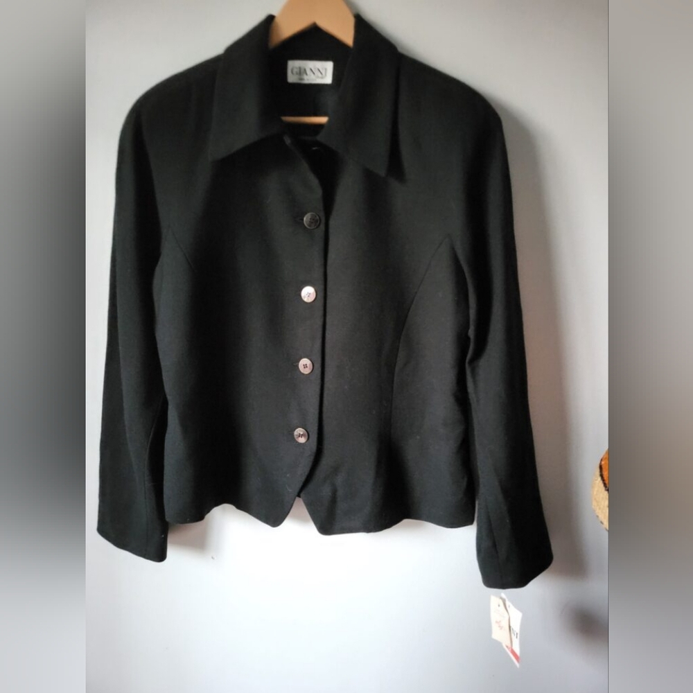 New GIANNI SPORT Women's Vintage Wool Black Blazer Jacket